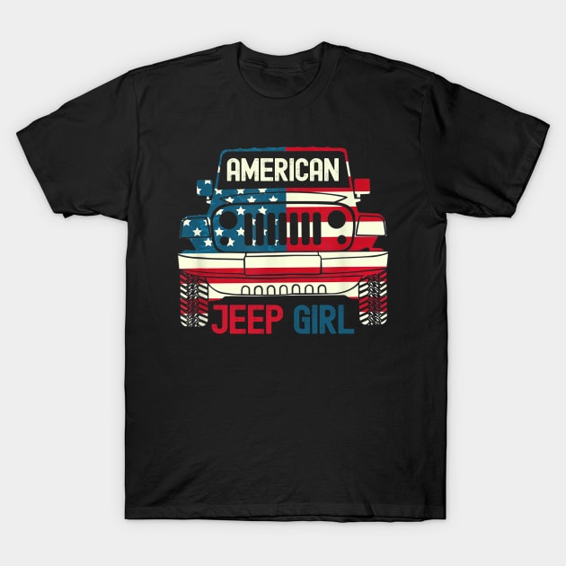 American Jeep girl Usa Flag Jeep T-Shirt by Oska Like